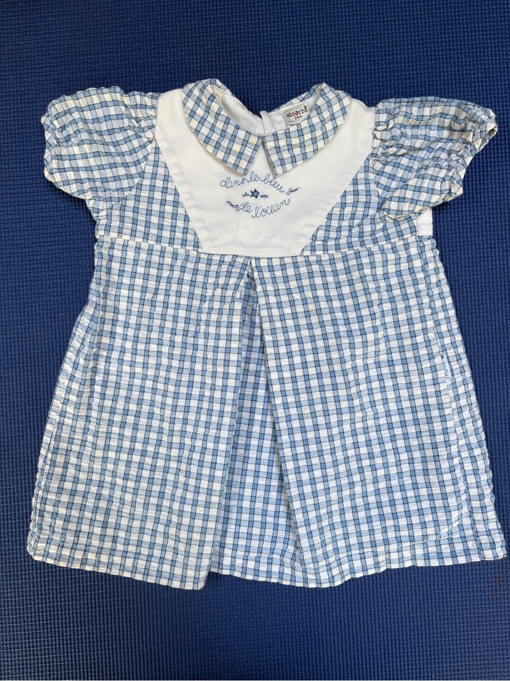 Absorba 24M Blue Gingham Peter Pan Collar Dress Embroidered Fish Coastal
